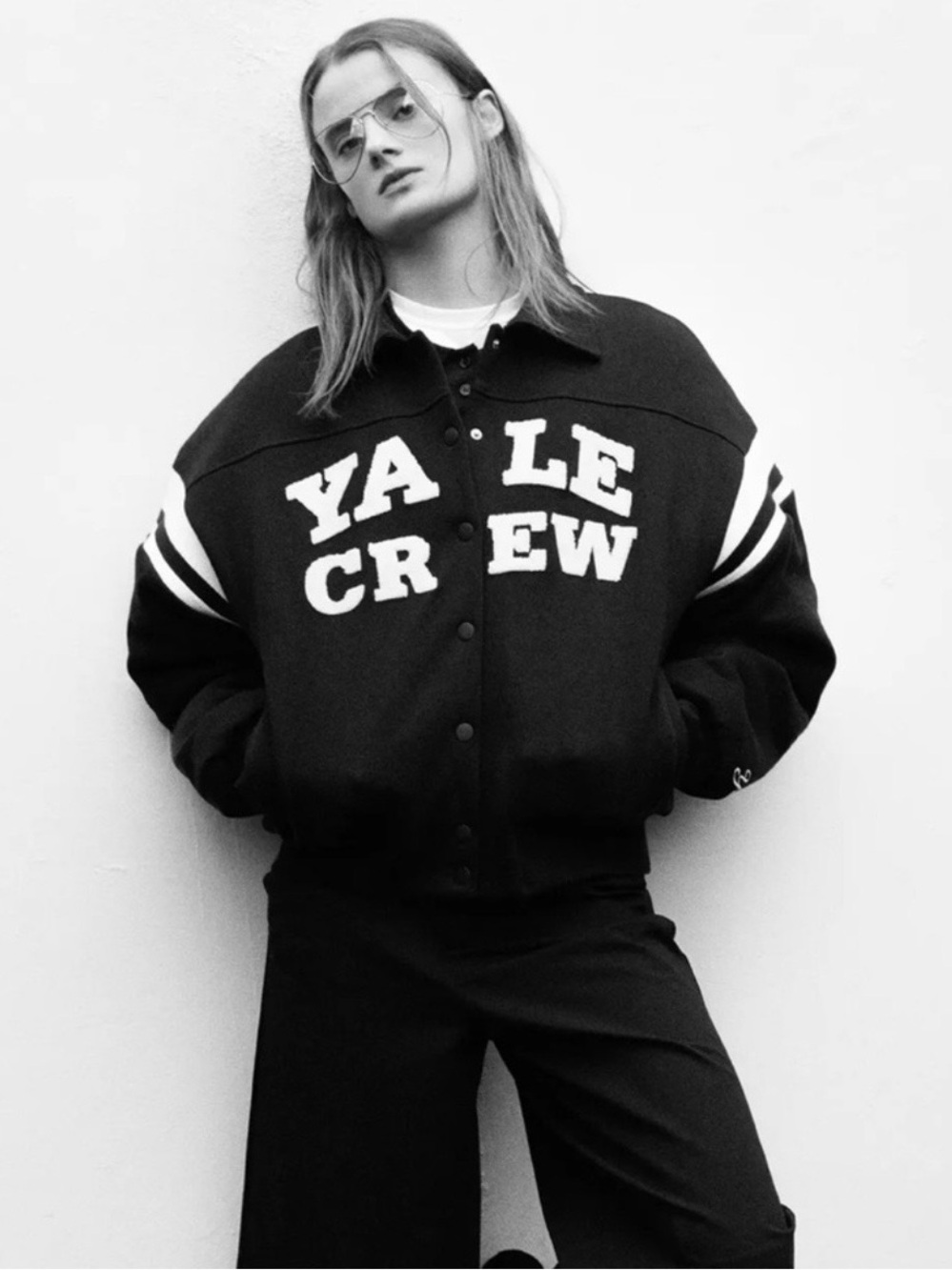Zara Black Bomber Jacket with White 'YALE CREW' Lettering - Picture 3 of 10